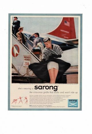 Vintage 1956 Sarong Criss - Cross Girdle Northwest Airlines Lady Ad Print B863