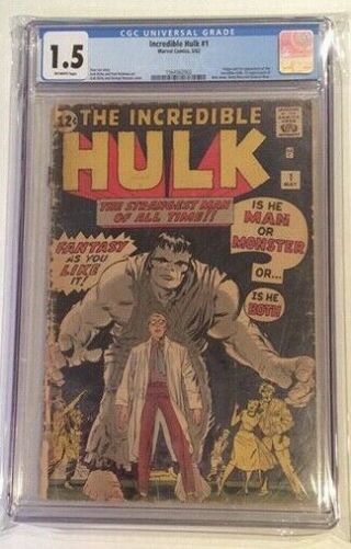Incredible Hulk 1 CGC 1.  5 1st appearance of Hulk (Bruce Banner) KEY ISSUE L@@K 3