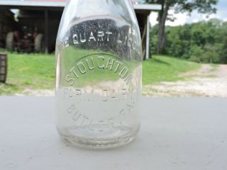 Vintage Stoughton Farm Dairy Glass Milk Bottle,  Butler,  Pa. ,  Quart (t)