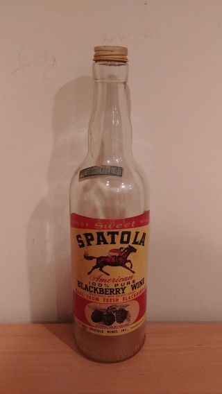 Vintage Antique Spatola Wine Bottle Horse Racing Themed Label Pa.  Stamp Empty