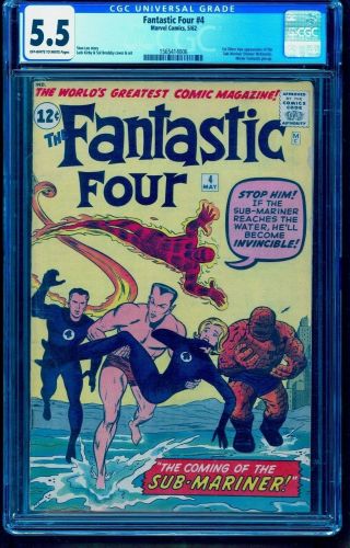 Fantastic Four 4 Cgc 5.  5 Oww 1st Sa Submariner Bright Color No Marks Stamps
