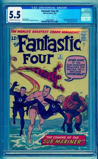 FANTASTIC FOUR 4 CGC 5.  5 OWW 1ST SA SUBMARINER BRIGHT COLOR NO MARKS STAMPS 2