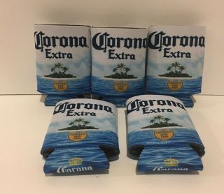 Corona Extra Island Scene 12 Oz Can Cooler Koozie Set Of 5 -