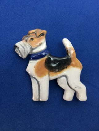 Wire Fox Terrier Dog Pin Brooch Jewelry Ooak Sculpture Painting Hand Made Art