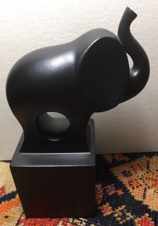 Black Matte Ceramic ? Lucky Elephant Sculpture / Abstract Figurine On Pedestal