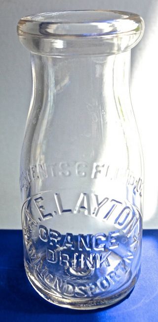 Vintage 6 Oz Milk Bottle Orange Drink A.  E.  Layton Hammondsport N.  Y.