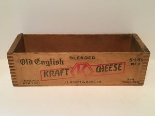 Rare Vintage Kraft Old English Cheese Wood Box - Finger Joint Corners 12 " Long