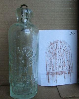 Aqua Blob Top Hutchinson Stoppered Bottle - F.  Fladunc & Son,  Reading,  O (36)
