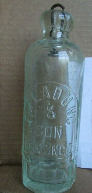 Aqua Blob Top Hutchinson stoppered bottle - F.  FLADUNC & SON,  READING,  O (36) 2
