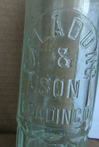 Aqua Blob Top Hutchinson stoppered bottle - F.  FLADUNC & SON,  READING,  O (36) 3