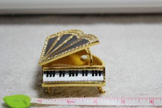 " Baby Grand Piano " Trinket Box,  Gold & Black Enamel,  Austrian Crystals