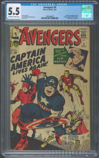 Avengers 4 Cgc 5.  5 - 1st Silver Age Captain America - Not Cgc