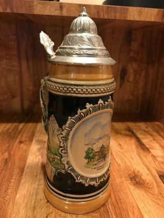Vintage Wiesbaden Kurhaus German Lidded Beer Stein Mug Germany 9” Tall
