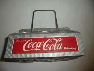 Vintage Coca - Cola Metal Carry Container For Six (6) Bottles Or Cans Adv On Side