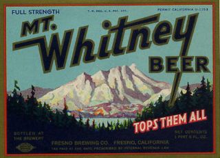 Fresno Brewing Mt Whitney Beer Label T Shirt Fresno Ca Sizes Small - Xxxlarge (f)