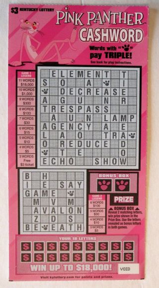 Pink Panther Sv Instant Lottery Ticket,  Unique Pinky Collectable