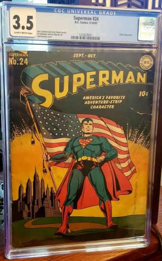 Superman 24,  Classic Flag Cover,  Cgc Graded 3.  5,  Unrestored
