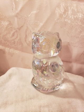 Iridescent Clear Glass Owl Figurine Or Paperweight