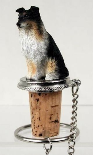 Sheltie Tricolor Dog Hand Painted Resin Figurine Wine Bottle Stopper