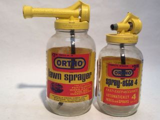 Vintage 1960s Ortho Spray - Ette 4 & Ortho Lawn Sprayer Glass Bottles