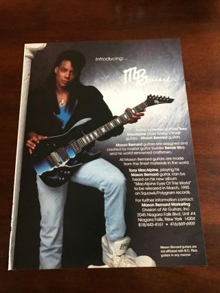 1990 Vintage 8x11 Print Ad For Mason Bernard Guitars With Tony Macalpine