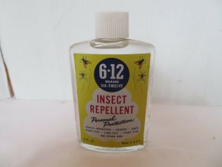Vintage 6•12 Insect Repellent Glass Bottle Container 2fl.  Oz.  Full Nos