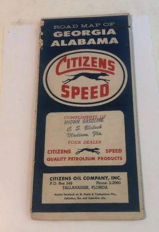 Rare Citizens Speed Road Map Georgia Alabama Citizens Oil Co.