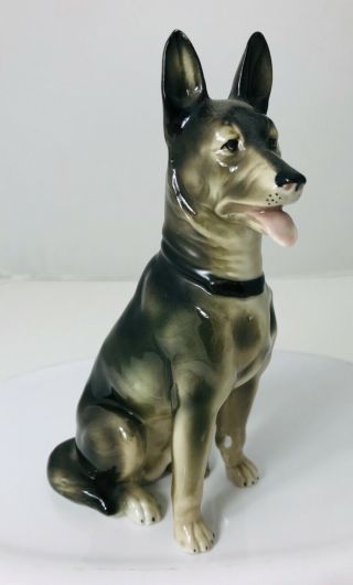 German Shepherd Dog Figurine Vintage Hand Painted Porcelain Ceramic 6.  75 " Tall