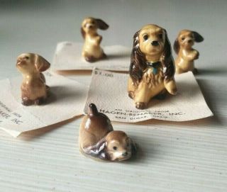 5 Vtg Hagen Renaker Cocker Spaniel Dogs Puppy Puppies Miniature Figurines Tiny