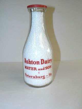 Quart Pyro Mayer And Son Ashton Dairy Petersburg V.  A.  Milk Bottle