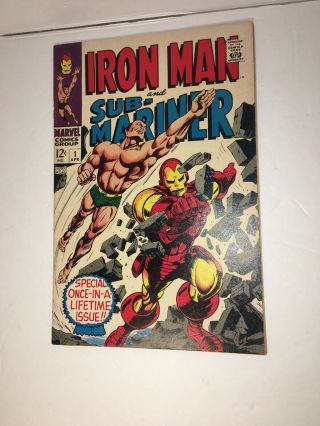 Iron Man & Sub - Mariner 1 Vol 1 Fn/vf 7.  0 Mid Grade Unrestored Silver Age Key Bb