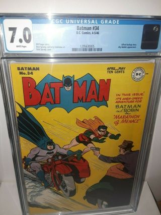 Golden Age Batman 34 1946 Cgc 7.  0 White Pages Alfred Story Dc Comics