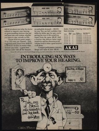 1977 Charles Bragg Art - Akai - Improve Your Hearing - Music Doctor - Vintage Ad