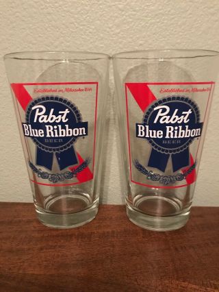 Pabst Blue Ribbon Beer 16 Oz Pint Glass Set Of 2