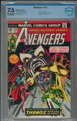 Avengers 125 Cbcs 7.  5 Not Cgc 1974; Thanos,  Captain Marvel,  Skrull
