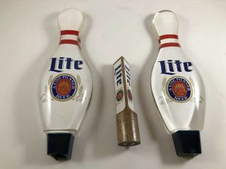 3 Vintage Miller Lite Beer Twp Handle Pulls Bowling Pins
