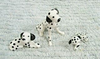 3 Dalmatian Family Dogs Vintage Handmade Miniature 1 - 2 " Glass Figurines S/h