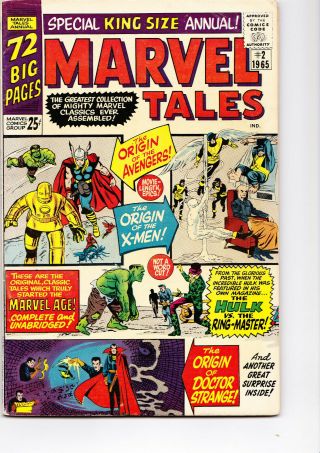 Marvel Tales Annual 2 1965 Fine,  Origins Of X - Men,  Avengers,  Dr.  Strange,