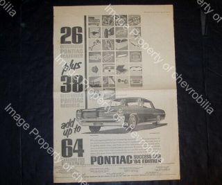1964 Pontiac Parisienne Gm Canada 17x24 " Full Page Newspaper Ad Laurentian 64