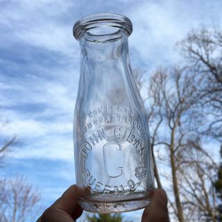 1/3 Qt Milk Bottle John Gibas Buffalo Ny York Emb Unusual Size
