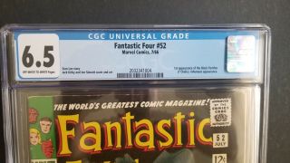 FANTASTIC FOUR 52 • CGC 6.  5 • 1ST BLACK PANTHER • WHITE PGS • AVENGERS END GAME 3