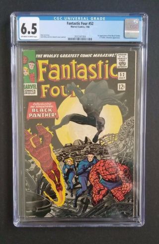 FANTASTIC FOUR 52 • CGC 6.  5 • 1ST BLACK PANTHER • WHITE PGS • AVENGERS END GAME 6