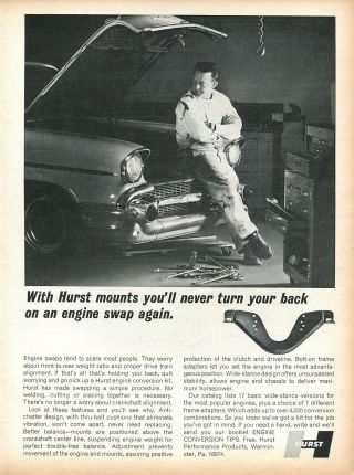 1968 Hurst Performance Products Engine Mount Vintage Print Ad W/ 