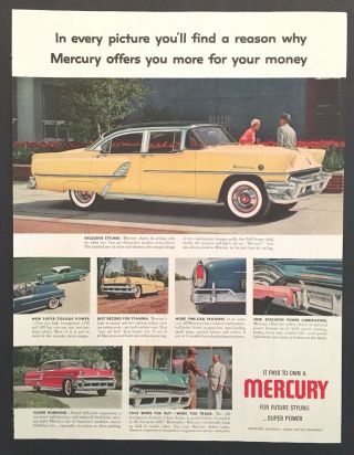 1955 Mercury Montclair Advertisement Color Photo Yellow Car Vintage Print Ad