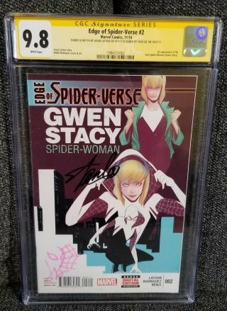Edge Of Spider Verse 2 Cgc 9.  8 1st Spider - Gwen Signed Stan Lee & Latour
