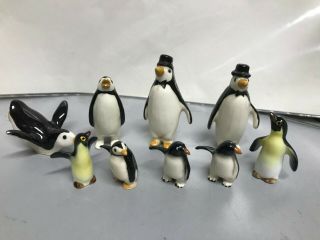 9 Vintage Miniature Porcelain Penguin Figurines Dads Babies 1 " - 2 "