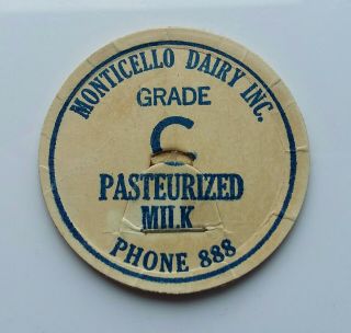 Monticello Dairy Charlottesville Virginia Milk Bottle Cap