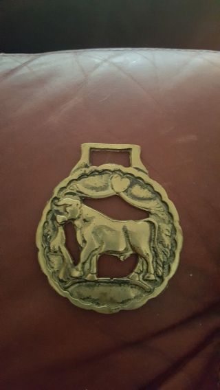 Vintage Bull Taurus Zodiac Brass Horse Medallion For Bridle Harness
