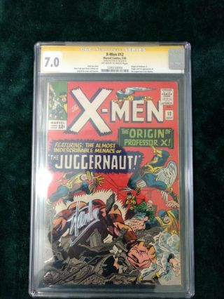X - Men 12 Cgc Ss 7.  0 (f/vf) - Signed By Stan Lee - 1st App.  Of The Juggernaut