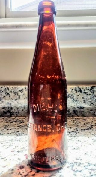Diehl Vintage Amber Beer Bottle Defiance Ohio Spun On Top